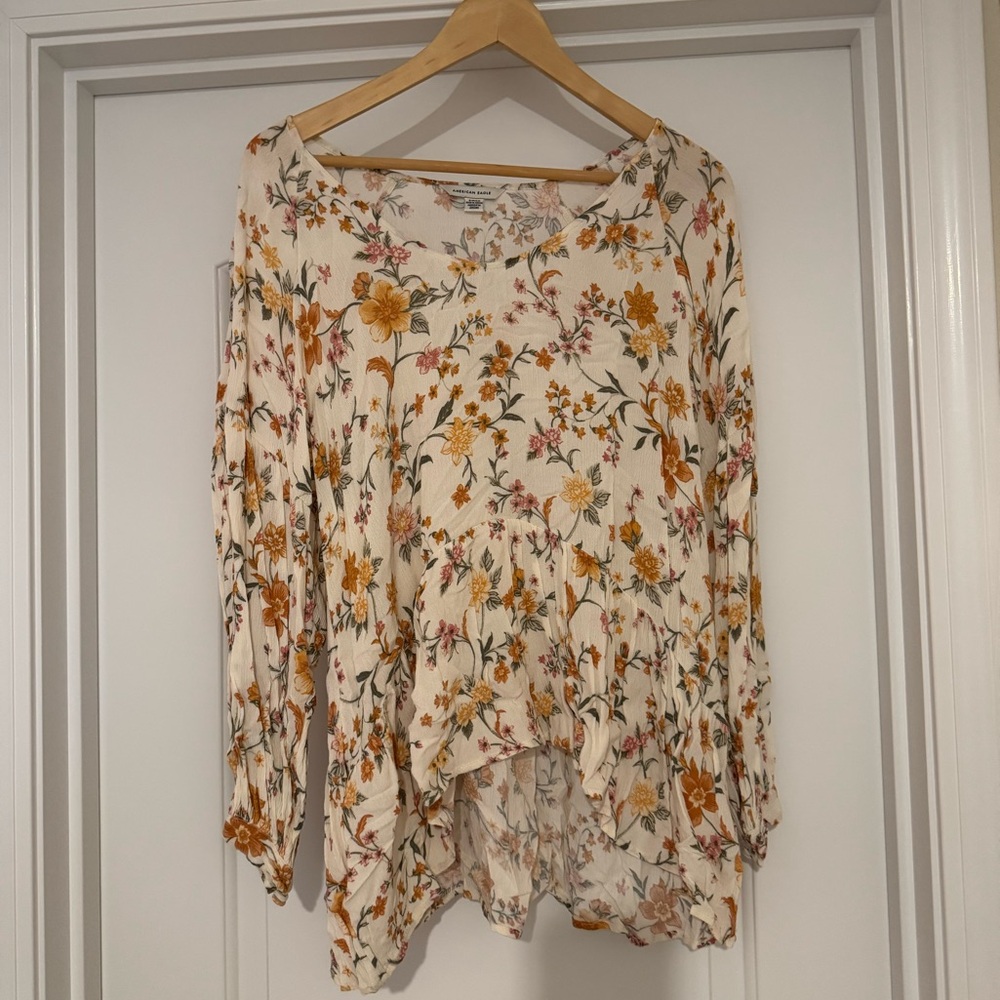 American Eagle Outfitters Floral Blouse in Cream and Orange